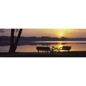  with a Bicycle Along a Lake, Reeds Lake, Grand Rapids, Michigan, USA 