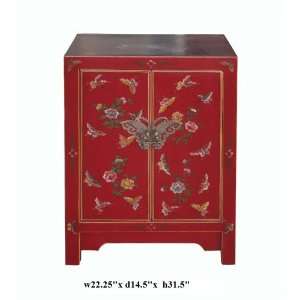  Chinese Red Lacquer Butterflies End Table Nightstand: Home 