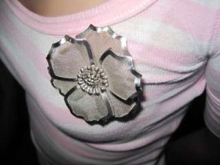 Silver Tone Vintage Mesh Flower Brooch  