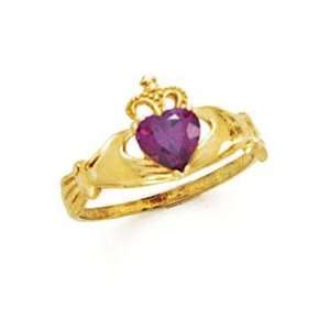  14k Heart Amethyst Purple Birthstone Claddagh Ring   Size 