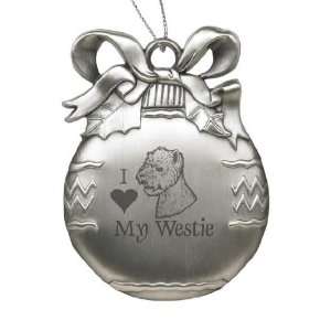   Solid Pewter Christmas Ornament   I Love My Westie
