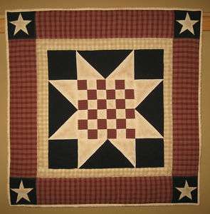 Quilted Wall Hanging Quilt Primitive Checkered Star 30 x 30 inch Black 
