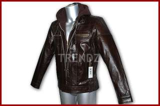 Kayne Brown Mens Material Hood Real Leather Jacket 3XL  