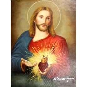  Jesus Christ SACRED HEART Icon Oil Painting on Canvas 