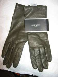 Alfani 100% Cashmere Lined Olive Leather Gloves,M  