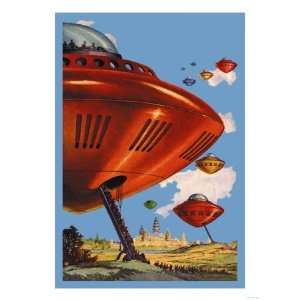  Spaceships at Angkor Wat Giclee Poster Print, 18x24