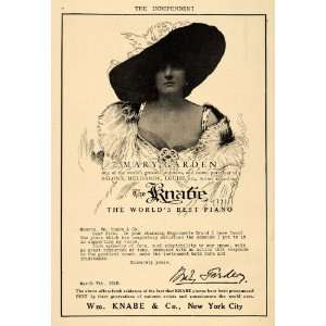  1910 Ad Mary Garden Soprano Singer William Knabe Pianos 