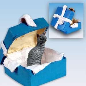  Blue Cornish Rex Blue Gift Box Cat Ornament