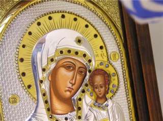 Pure Silver Wood Icon Virgin Of Kazan Christ Mary Jesus  