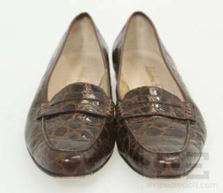 Salvatore Ferragamo Brown Embossed Leather Loafer Flats Size 6B  