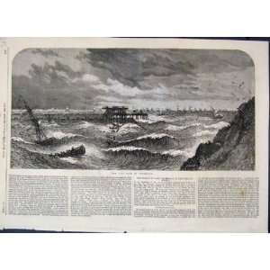  1865 Gale Tynemouth Northumberland Coast Boats Print