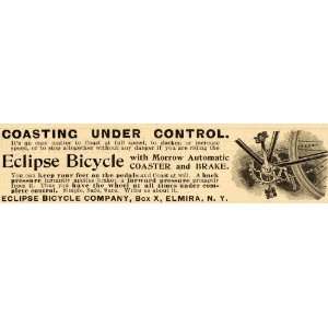 1899 Ad Antique Eclipse Bicycle Morrow Automatic Coaster Brake Elmira 