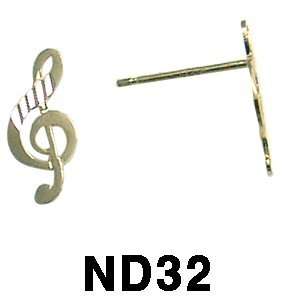  14k Yellow Gold G clef Musical Note Earrings Jewelry