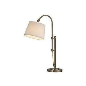 Lite Source Reagan 1 Light Table Lamp, Antique Brass With White Fabric 