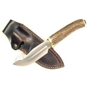 RUKO 4 1/2 Inch Blade Gut Hook Skinning Knife with Genuine Deer Horn 