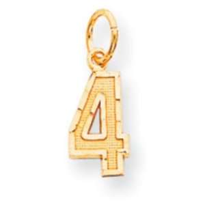  14k Goldy Casted Small Diamond Cut Number 4 Charm: Jewelry