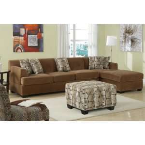  3 pieces Velvet Sectional Sofa with Ottoman in Tan Finish 