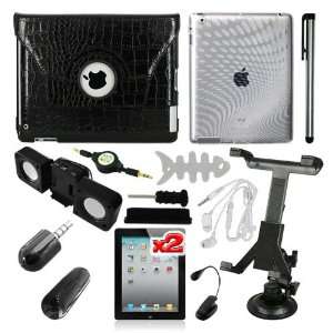   Black Leather Case and Car Mount Holder for Apple iPad 2 Electronics
