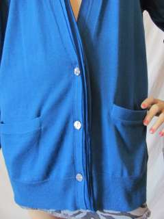 New DKNYC Womens Blue V Neck Button Casual Cardigan Sweater X Large XL 