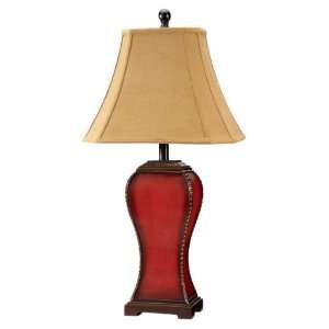 Pack of 2 Red Crackle Hour Glass Design with Hobnail Edges Table Lamps 