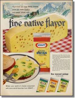 1961 Swiss Alps Art   Kraft Cheese Print Ad  