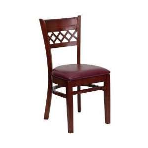 ™ Mahogany Finished Lattice Back Wood Dining Chair   Burgundy Vinyl 