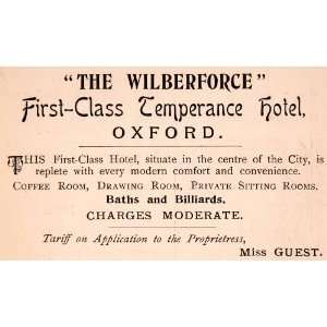  1900 Ad Wilberforce First Class Temperance Hotel Oxford 