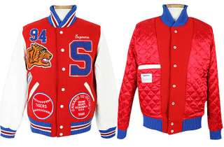   pop Supreme leather sleeve wool varsity letterman jacket Size S  