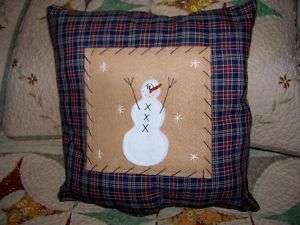 Snowman Americana Prim Home Decor Folk Art Pillow Prim Patriotic 