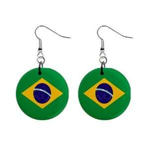 Brazil Flag Button Earrings