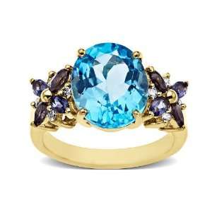  Swiss Blue Topaz and Iolite Ring in 14K Gold with Diamonds 
