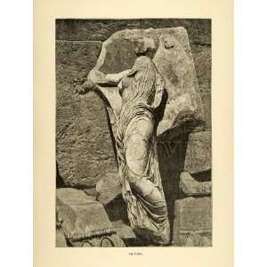 1890 Wood Engraving Victory Nike Athena Athens Greece Sculpture Bas 