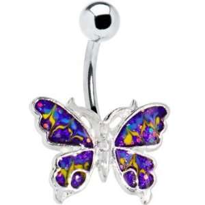    Purple Glitter Rave Chromatic Butterfly Belly Ring: Jewelry