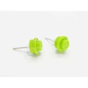  Lime Green Upcycled LEGO Round Stud Earrings Jewelry