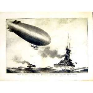  1916 WORLD WAR BRITISH AIRSHIP SCOUTING WARSHIP SEA