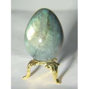 Madagascar Labradorite (Spectrolite) Lapidary Egg with Gold Tone Stand