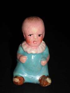 UNUSUAL DOLLHOUSE DOLL PAINTED BISQUE CHUBBY SITTING BABY  
