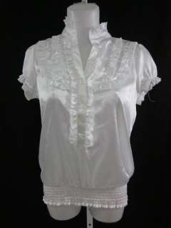 ANTILIA FEMME White Ruffle Short Sleeve Blouse Top Sz L  