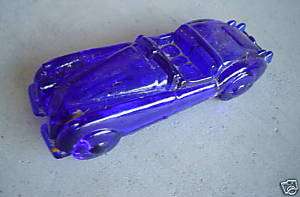 Vintage Cobalt Blue Art Glass Antique Car Figure LOOK  