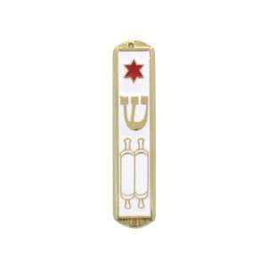 6 cm car Mezuzah made with enamel and set in gold colored 