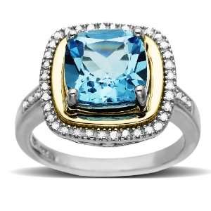  Sterling Silver and 14k Yellow Gold Diamond and Swiss Blue 