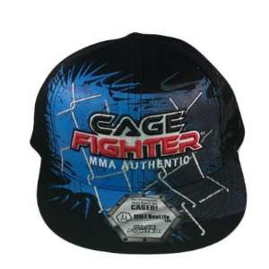  CAGE FIGHTER MMA FLEX FIT FLAT BILL BLACK HAT CAP L XL 
