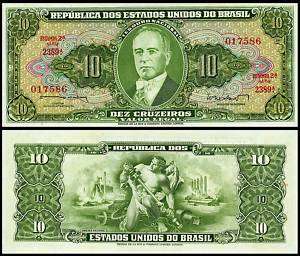 Brazil P 177 10 Cruzeiros ND 1962 Unc. Banknote  