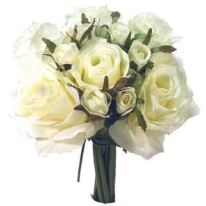  Off White Ivory Artificial Silk Roses Nosegay Bouquet 