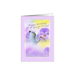  Birthday, Friend, Ibis Bird, Pansies Card: Health 