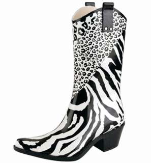 Women Mid Calf Rubber Cowboy Rain Boot Shoes Zebra Sz 6  