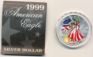 1999 American Eagle Silver Dollar   Painted   .999 Fine   One Troy 