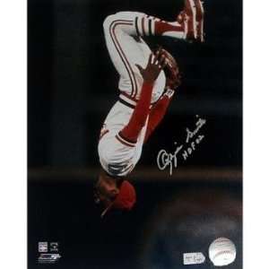 Ozzie Smith Autographed HOF 02 Cardinals White Jersey Flip Vertical 