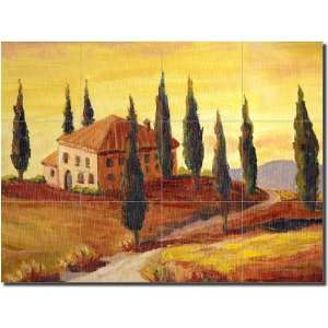 Tuscan Cypress by Joanne Morris   Landscape Ceramic Tile Mural 18 x 