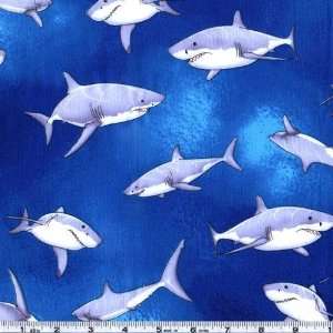  45 Wide Sharks On The Move Royal Blue Fabric By The Yard 